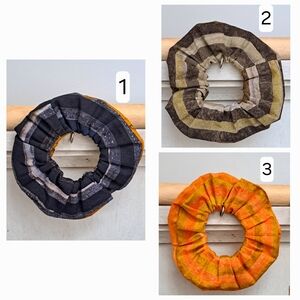 ONE 100% Cotton Batik Scrunchie Stripes Brown Orange Black Gray Pattern